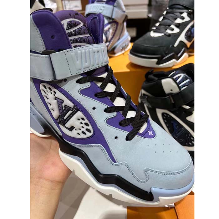 Louis Vuitton LV Unisex Trainer 2.0 Sneaker Boot Blue Suede Calf Leather