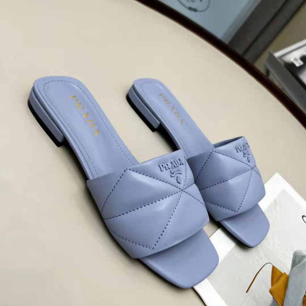 Prada Women Quilted Nappa Leather Sabots-Blue