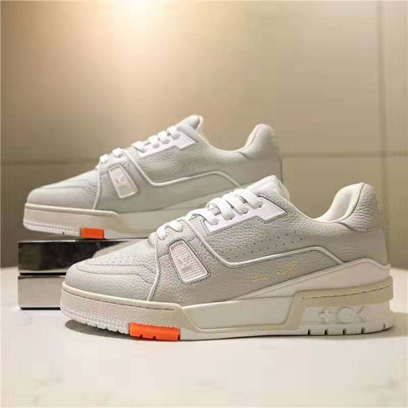 Louis Vuitton LV Unisex LV Trainer Sneaker in Grained Calf Leather-White