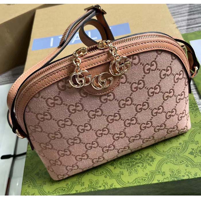 Gucci Women Ophidia GG Small Shoulder Bag Pink Canvas Leather Double G