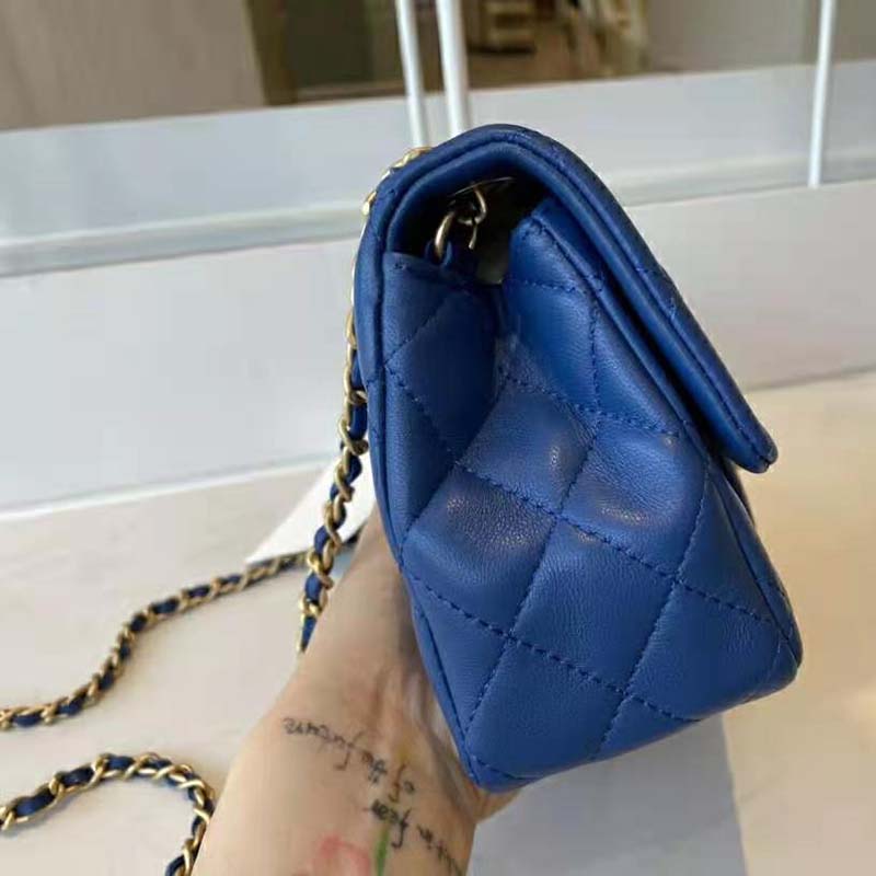 Chanel Women Mini Flap Bag Lambskin & Gold-Tone Metal Blue