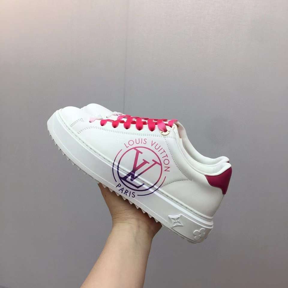 Louis Vuitton Unisex LV Time Out Sneaker Fuchsia Pink Printed Calf Leather Rubber Circle