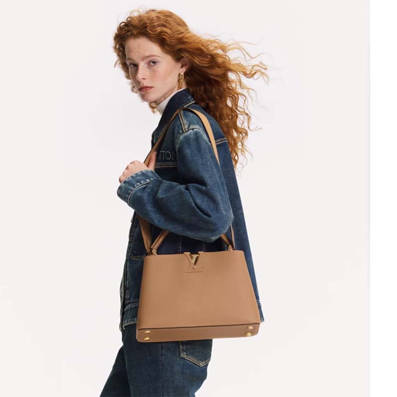 Louis Vuitton LV Women Capucines MM Handbag Gold Arizona Taurillon Cowhide