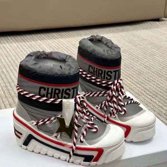 Dior Women CD DiorAlps Snow Ankle Boot Silver-Tone Star Reflective Technical Fabric