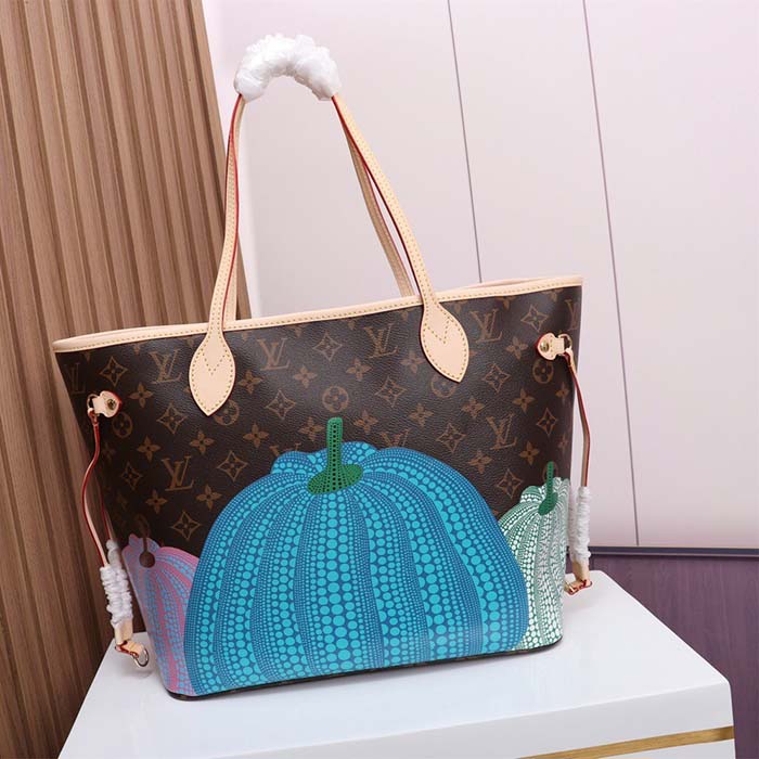 Louis Vuitton Unisex LV x YK Neverfull MM Monogram Coated Canvas Pumpkin Print