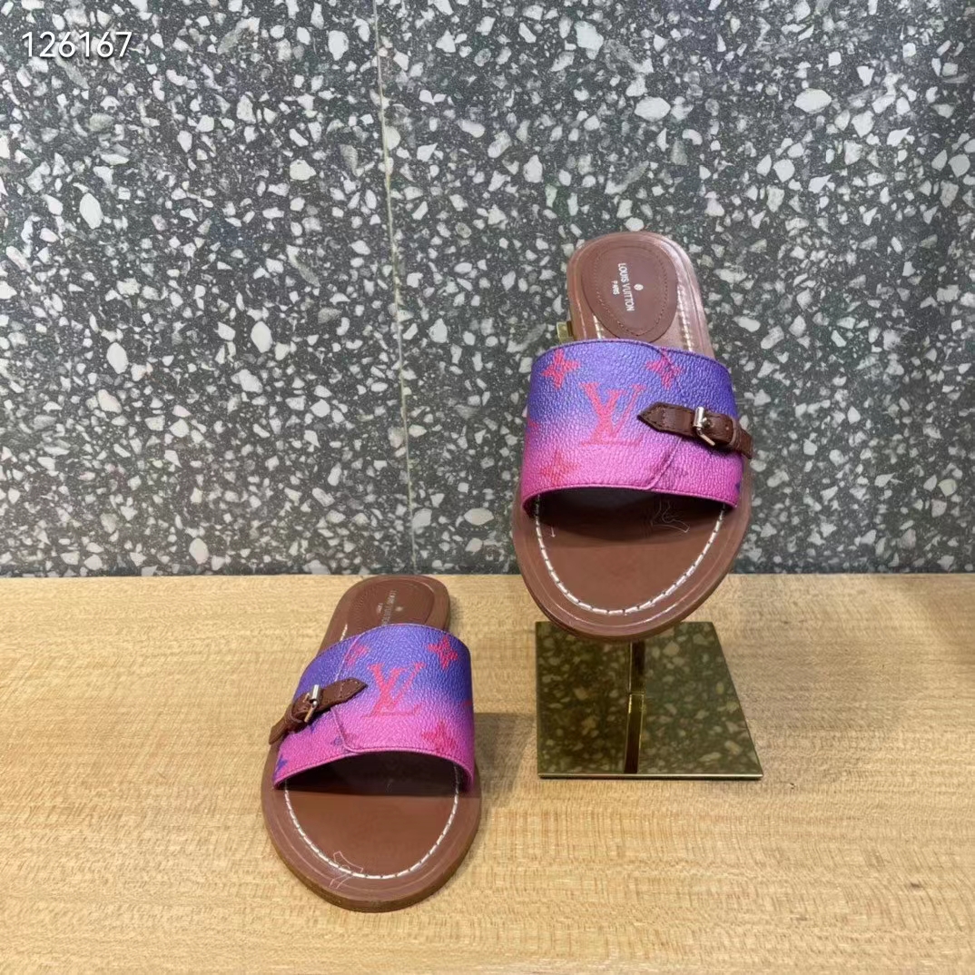 Louis Vuitton LV Women Lock It Flat Mule Fuchsia Pink Patent Monogram Canvas