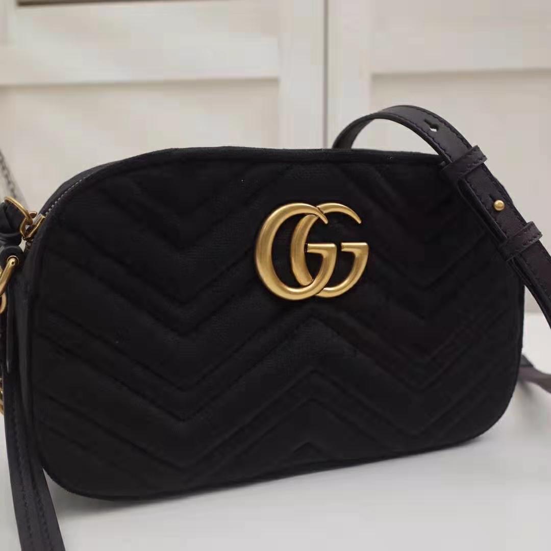 Gucci GG Women GG Marmont Velvet Small Shoulder Bag-Black