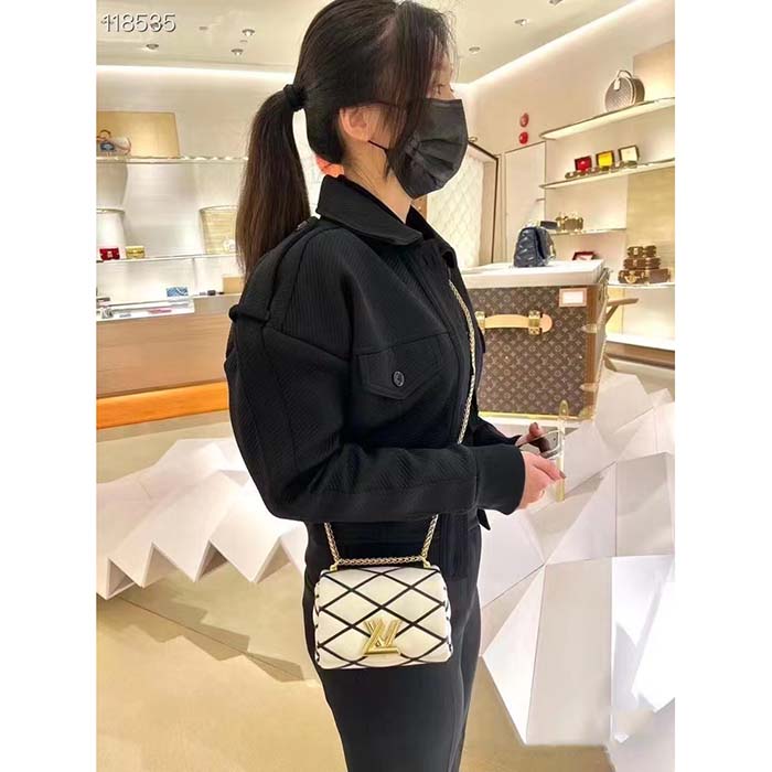 Louis Vuitton LV Women Pico GO-14 Black White Lambskin Cowhide Leather