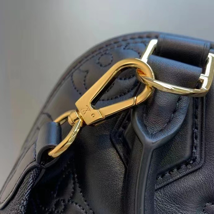 Louis Vuitton LV Women Alma BB Handbag Black Quilted Embroidered Smooth Calf Leather