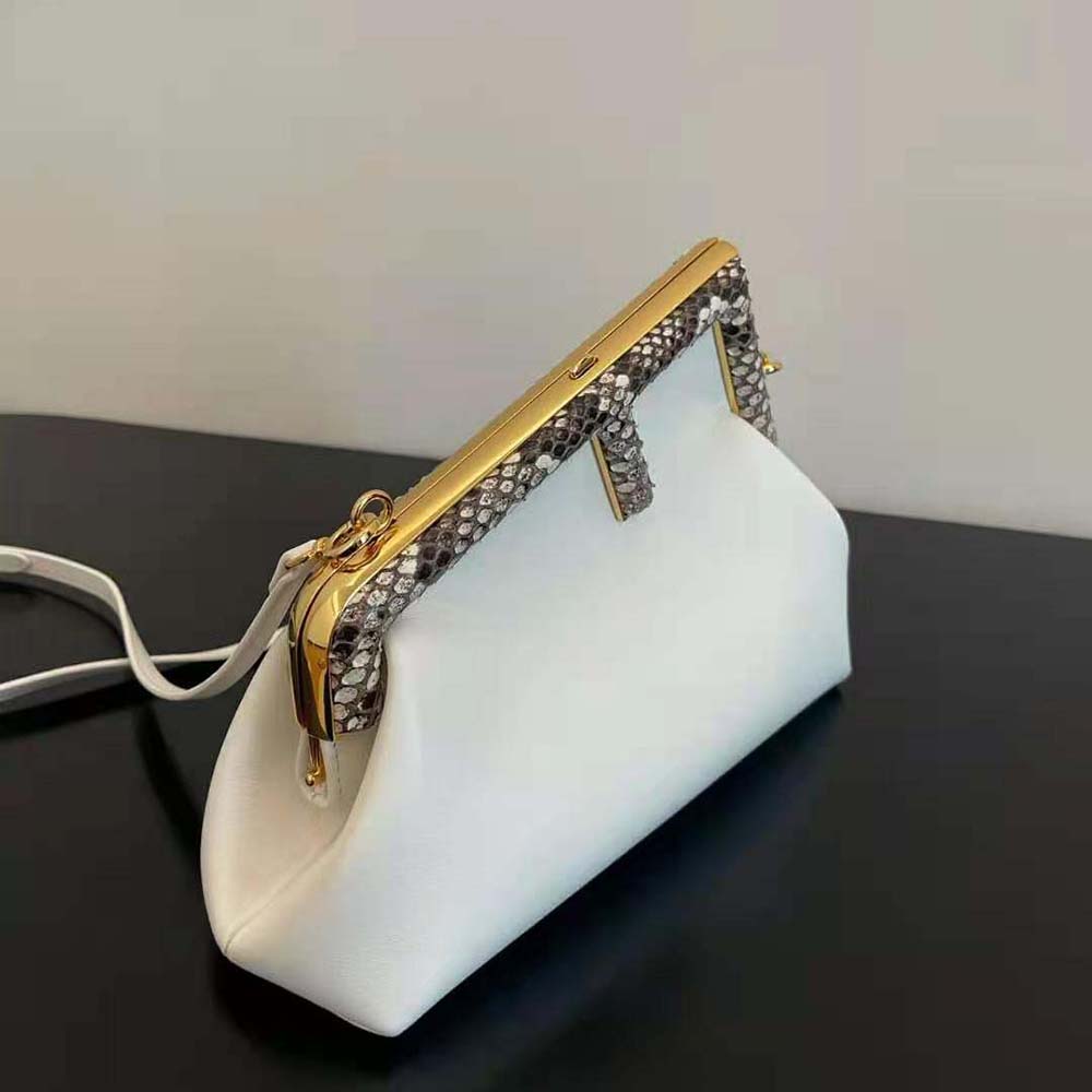 Fendi Women First Small White Leather Bag with Exotic Details