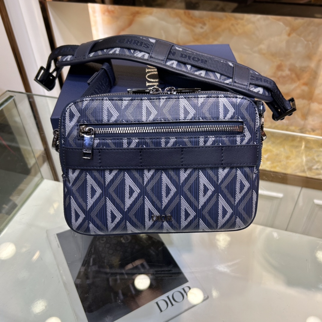 Dior Unisex CD Safari Bag Strap Navy Blue CD Diamond Canvas