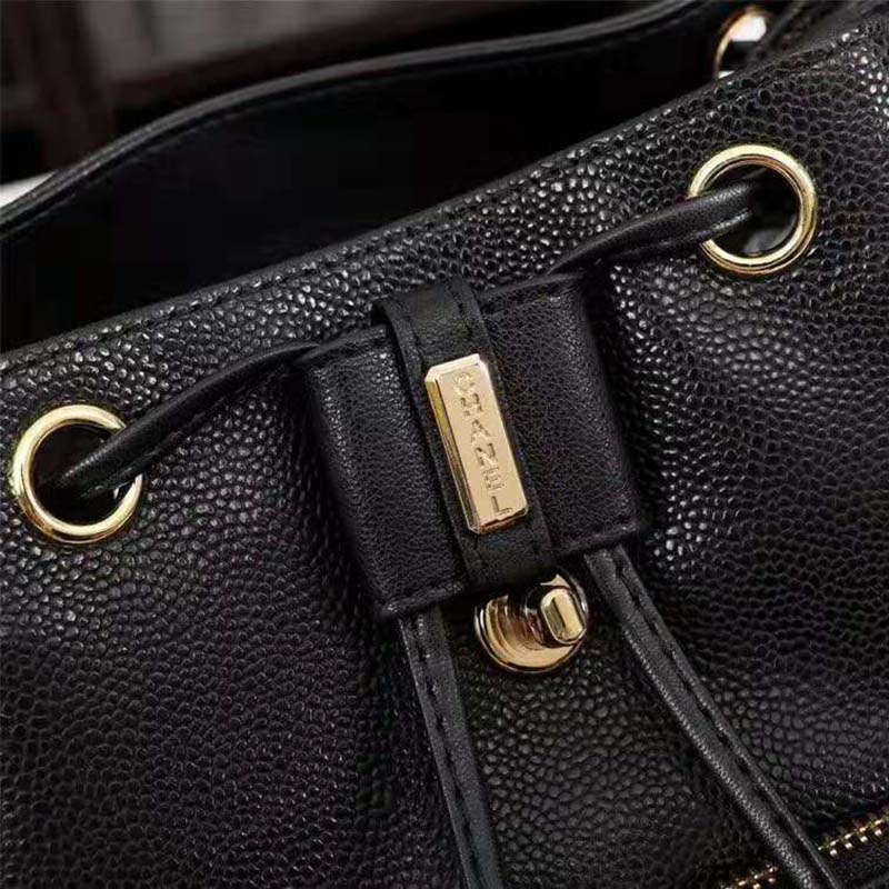 Chanel Women Backpack in Embossed Grained Calfskin Leather-Black