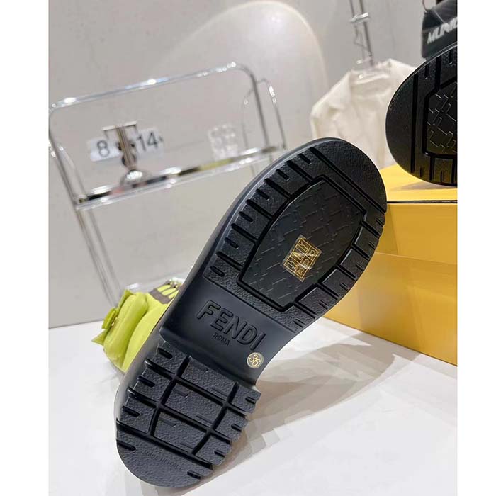 Fendi Women FF Domino Biker Boots Acid Green Nylon Polyamide Polyester 5 Cm Heel