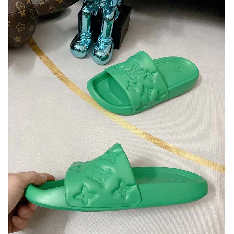 Louis Vuitton LV Unisex Waterfront Mule Green Monogram Embossed Rubber Waterproof