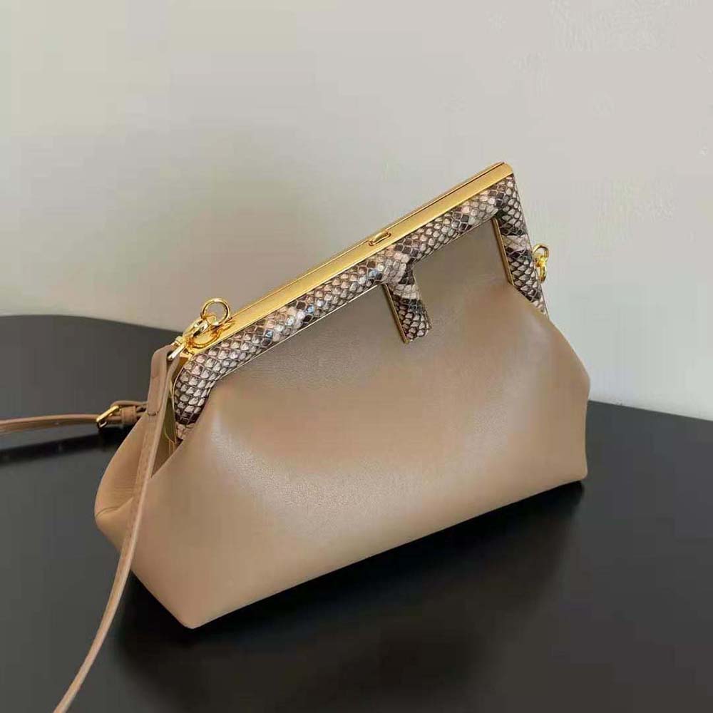Fendi Women First Small Beige Leather Bag with Exotic Details