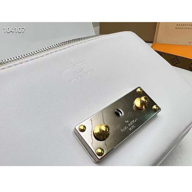 Louis Vuitton LV Women Swing White Calfskin Leather Monogram Canvas S Lock