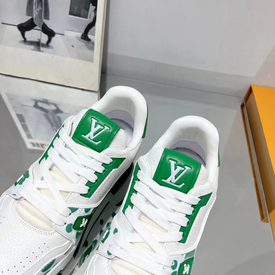 Louis Vuitton LV Unisex LV x YK LV Trainer Sneaker Green Calf Leather Rubber