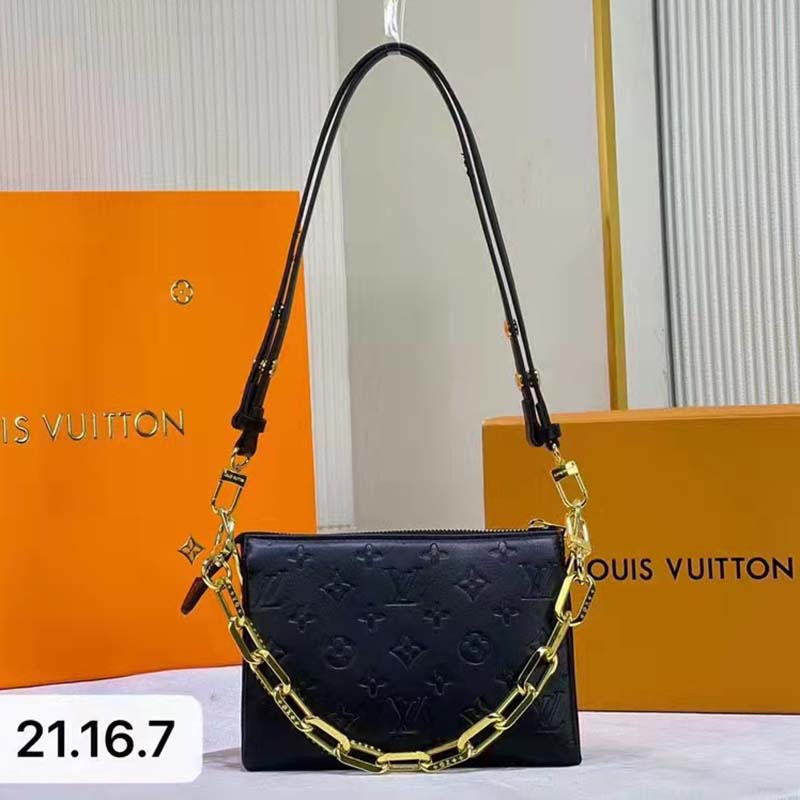 Louis Vuitton LV Unisex Coussin BB Black Monogram-Embossed Puffy Lambskin Calfskin