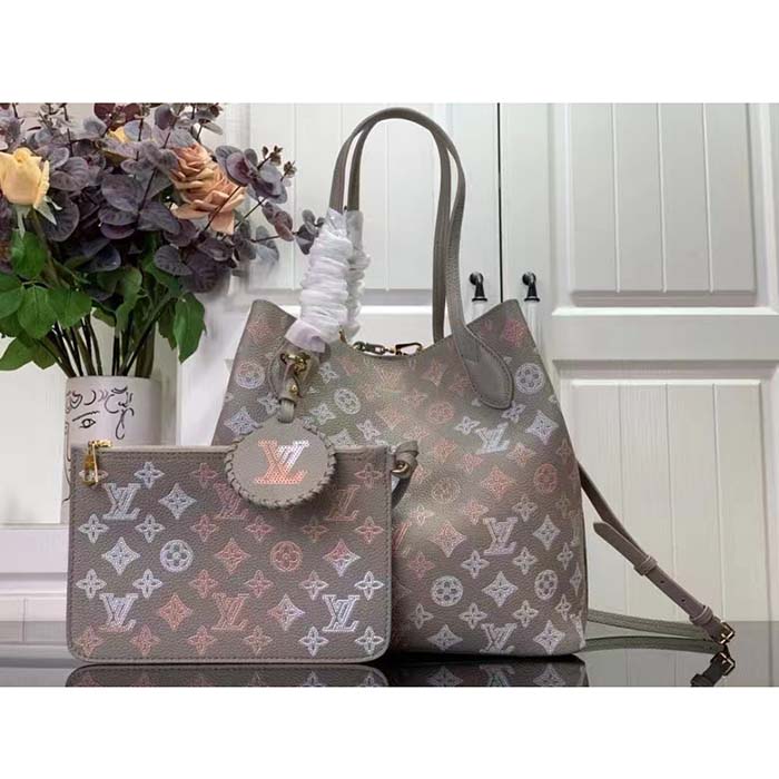 Louis Vuitton LV Unisex Blossom MM Tote Bag Gray Mahina Perforated Calfskin Leather