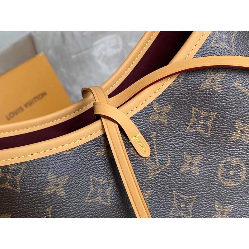 Louis Vuitton Women LV CarryAll PM Handbag Brown Monogram Coated Canvas Microfiber