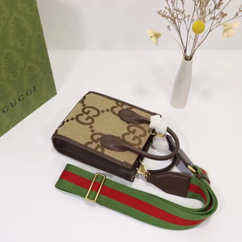 Gucci Unisex Jumbo GG Mini Tote Bag Camel Ebony Canvas