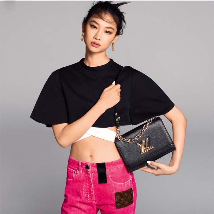 Louis Vuitton LV Women Twist MM Handbag Black Epi Grained Smooth Cowhide Leather