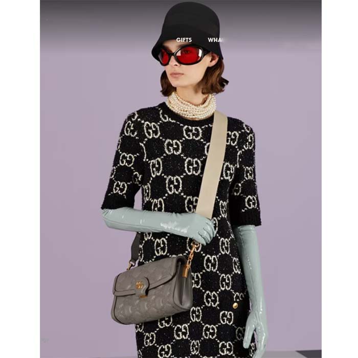 Gucci Women GG Matelassé Small Bag Light Grey Double G