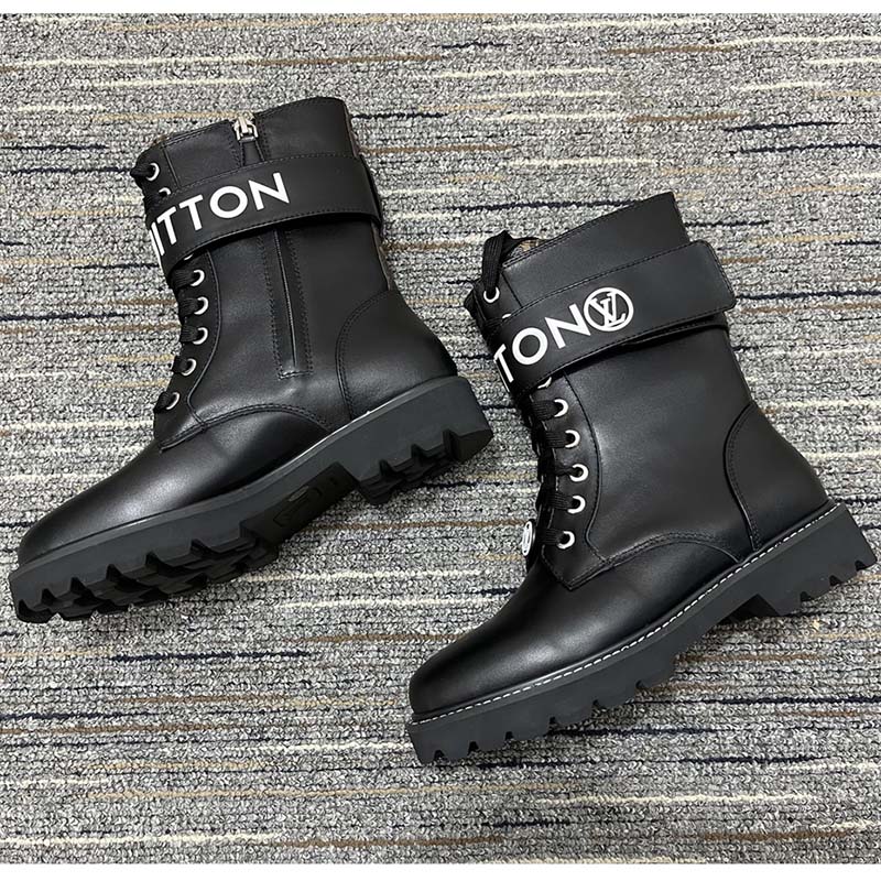 Louis Vuitton Unisex Territory Flat Ranger Black Calf Leather LV Circle Lace