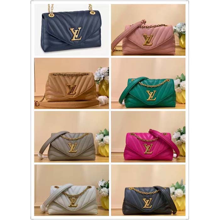 Louis Vuitton LV Women New Wave Chain Bag MM Handbag Black Smooth Cowhide