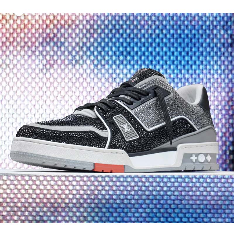Louis Vuitton LV Unisex Trainer Sneaker Black Strass Rubber Outsole 54 Initials Signature
