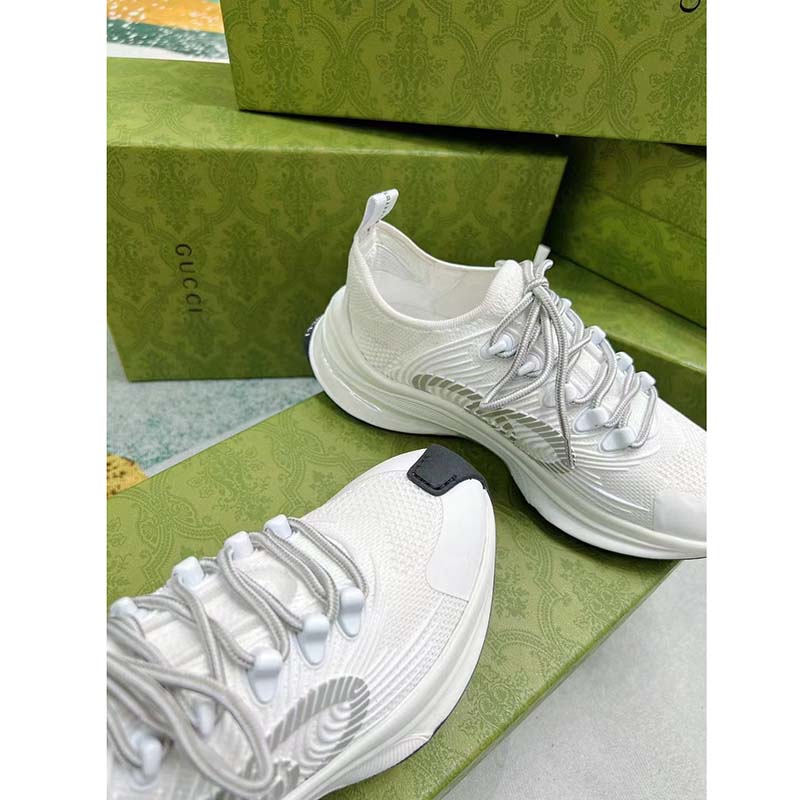 Gucci Unisex GG Run Sneaker White Technical Knit Fabric Rubber Interlocking G