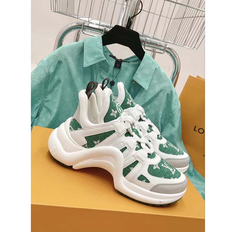 Louis Vuitton Women LV Archlight Sneaker Green Monogram Velvet Oversized Rubber 5 Cm Heel