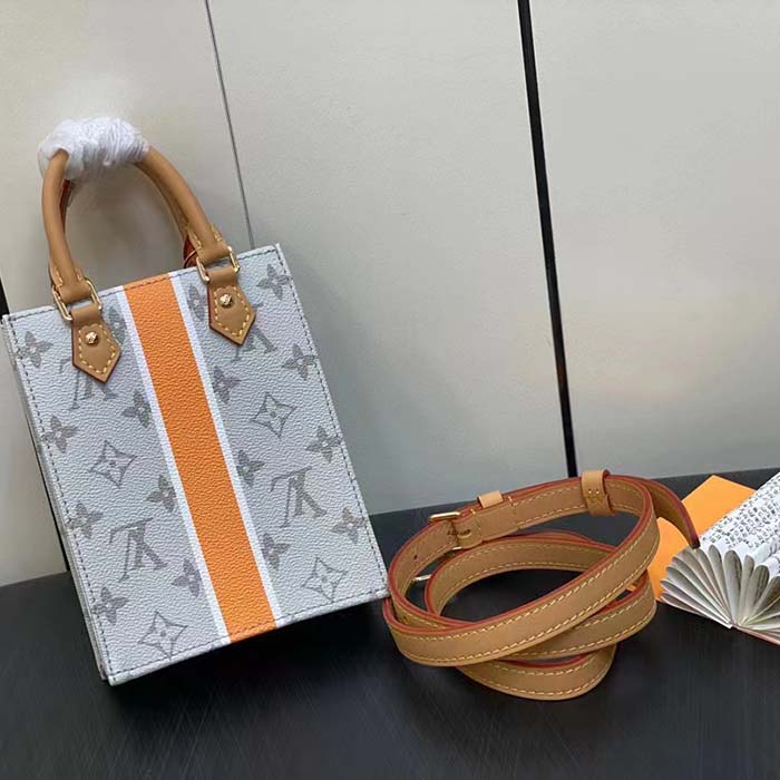 Louis Vuitton LV Unisex Petit Sac Plat Bag Beige Ocher Monopaname Coated Canvas Cowhide Leather