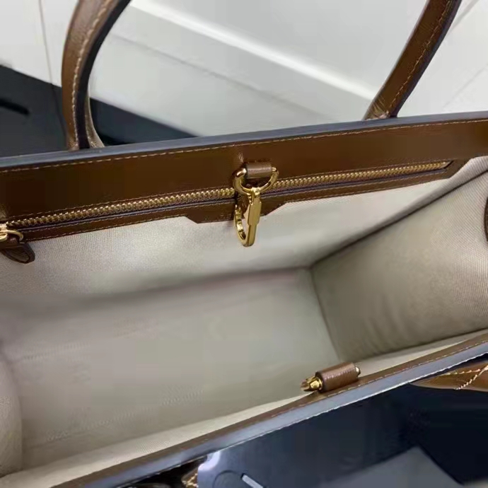 Gucci Unisex Medium Tote Interlocking G Beige Ebony Brown GG Supreme Canvas