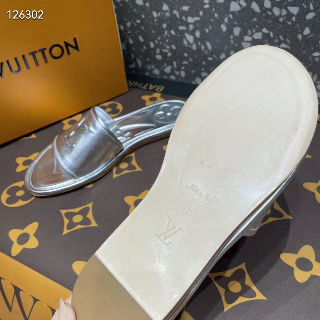 Louis Vuitton LV Women Magnetic Flat Mule Silver Lambskin Leather Outsole