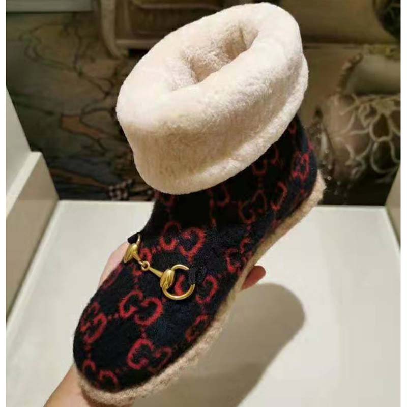 Gucci Unisex GG Wool Ankle Boot in Textured Fabrics-Navy