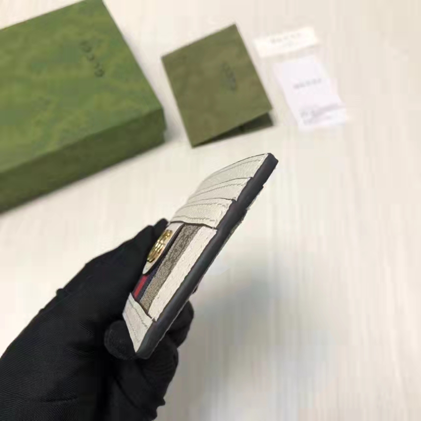 Gucci Unisex Ophidia Card Case Beige Ebony GG Supreme Canvas Double G