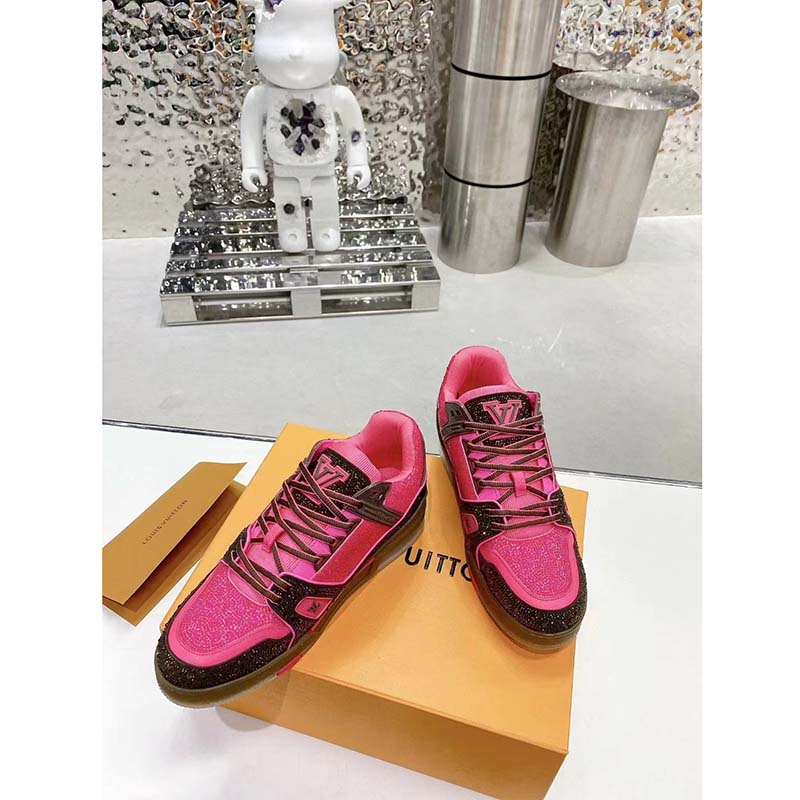 Louis Vuitton LV Unisex Trainer Sneaker Pink Strass Rubber Initials Monogram Flowers