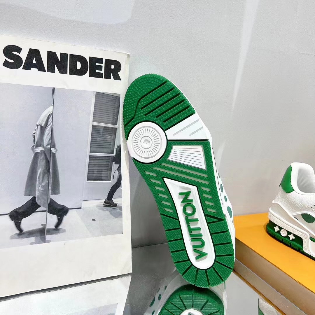 Louis Vuitton LV Unisex LV x YK LV Trainer Sneaker Green Calf Leather Rubber