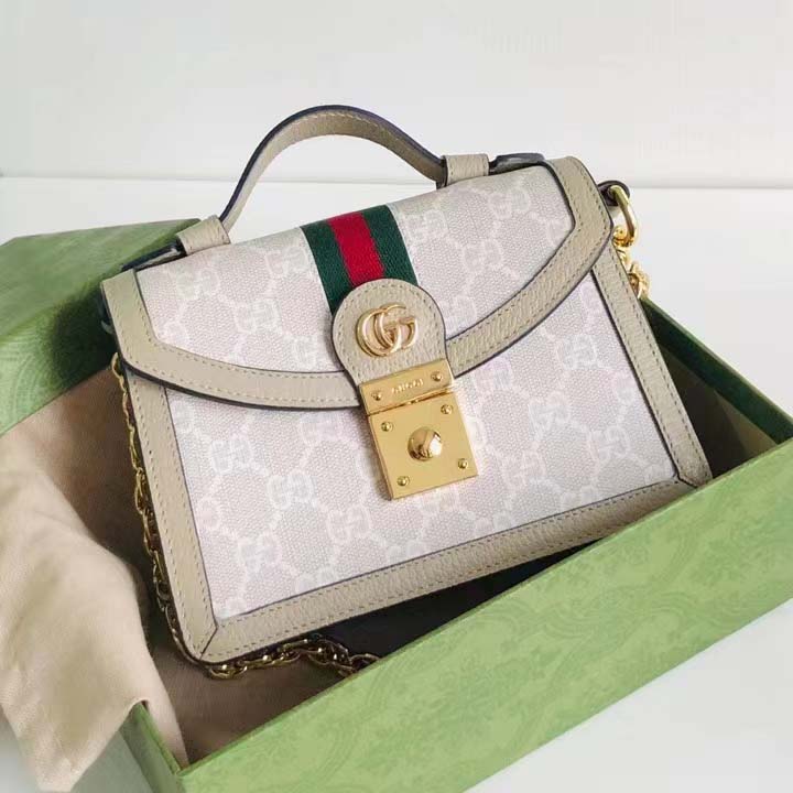 Gucci Women Dionysus GG Mini Shoulder Bag Beige White Supreme Canvas
