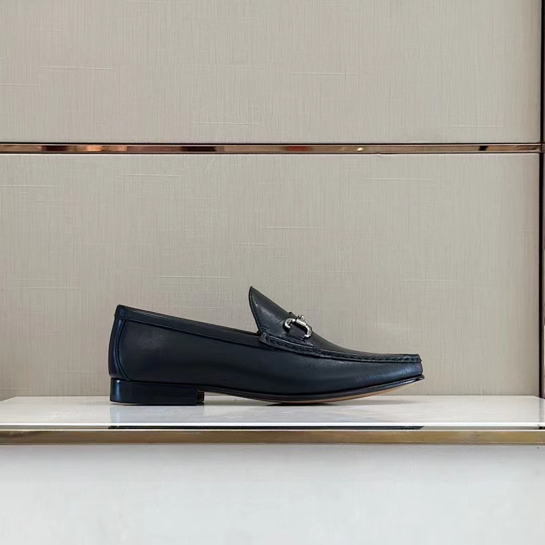 Gucci Men GG 1953 Horsebit Loafer Black Leather Flat 1.3 CM Heel