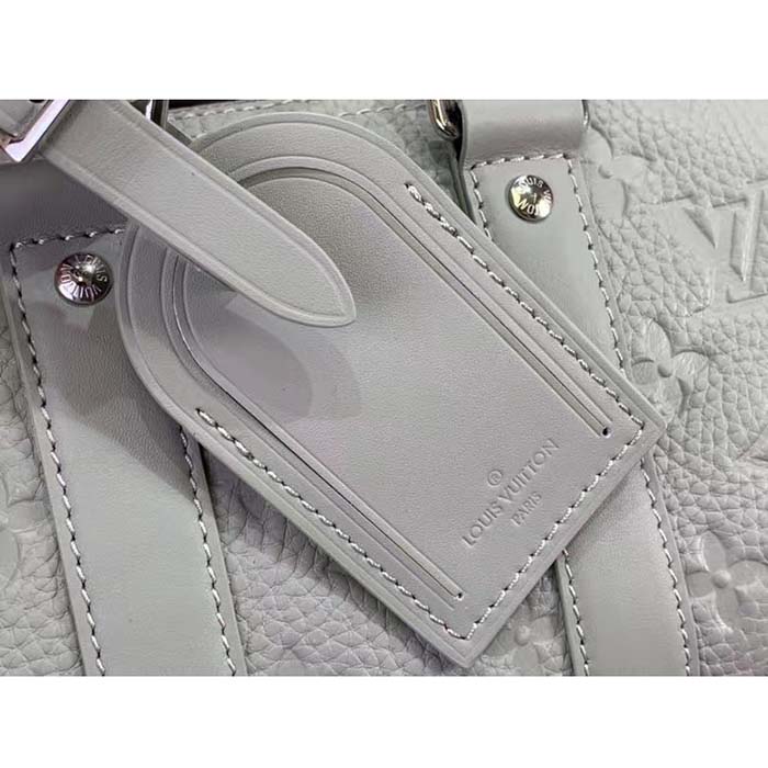 Louis Vuitton LV Unisex Keepall Bandoulière 25 Mineral Gray Embossed Taurillon Monogram Cowhide Leather