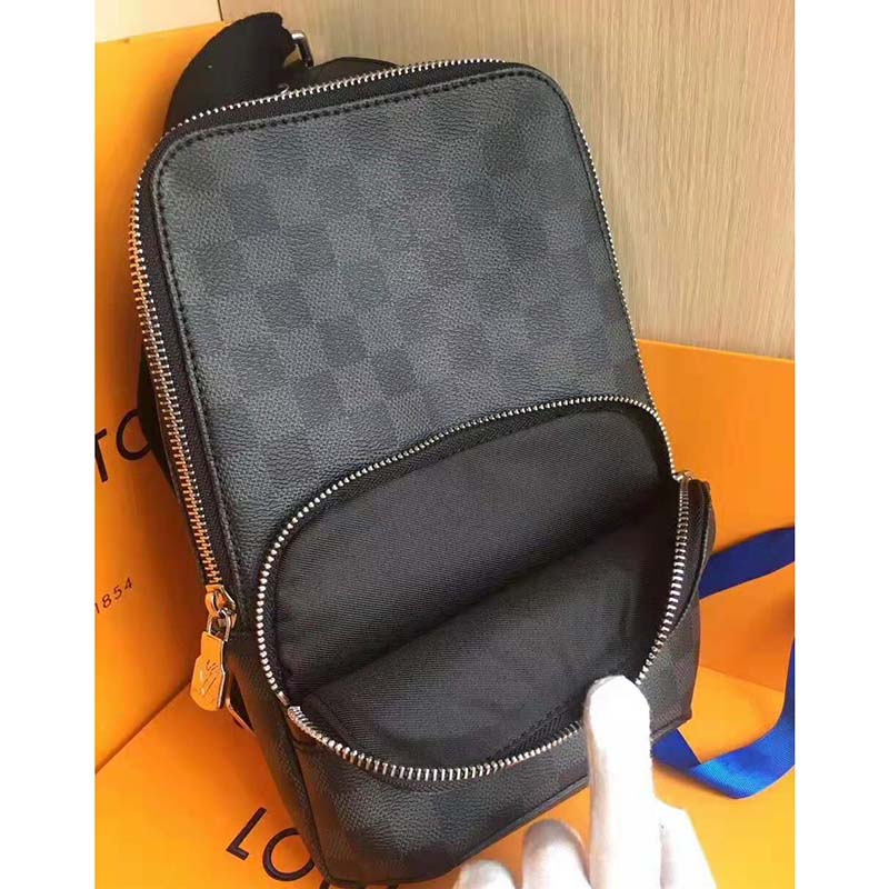 Louis Vuitton LV Men Avenue Sling Bag in Coated Damier Graphique Canvas-Grey