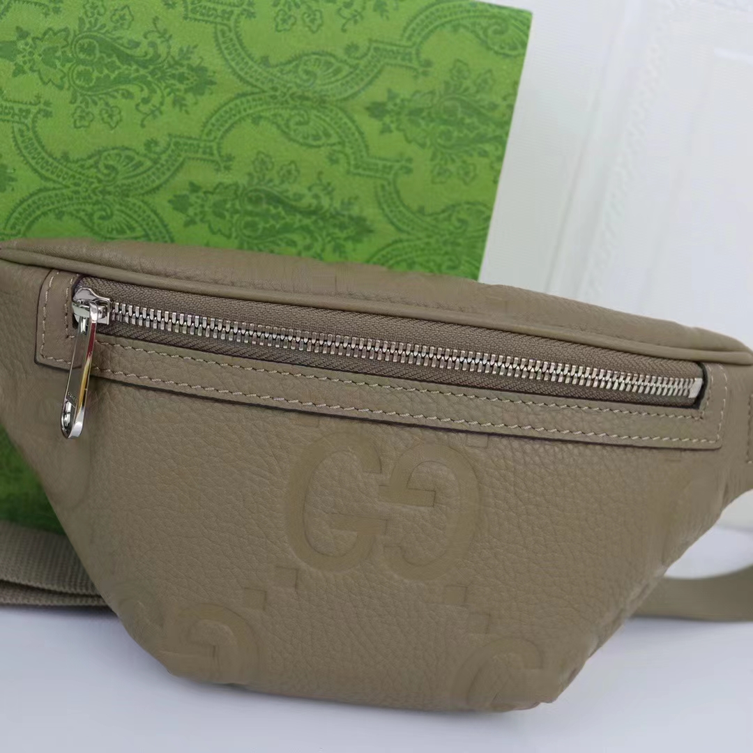 Gucci Unisex Jumbo GG Small Belt Bag Dark Green Leather Zip Closure
