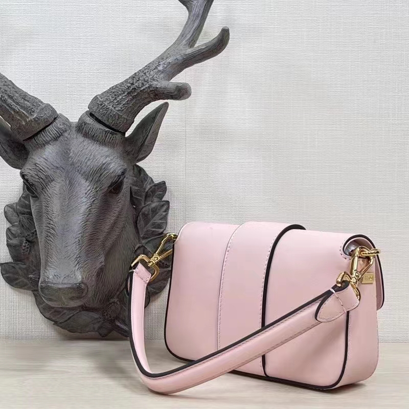 Fendi Women FF Brooch Mini Baguette Fendace Pink Leather Bag