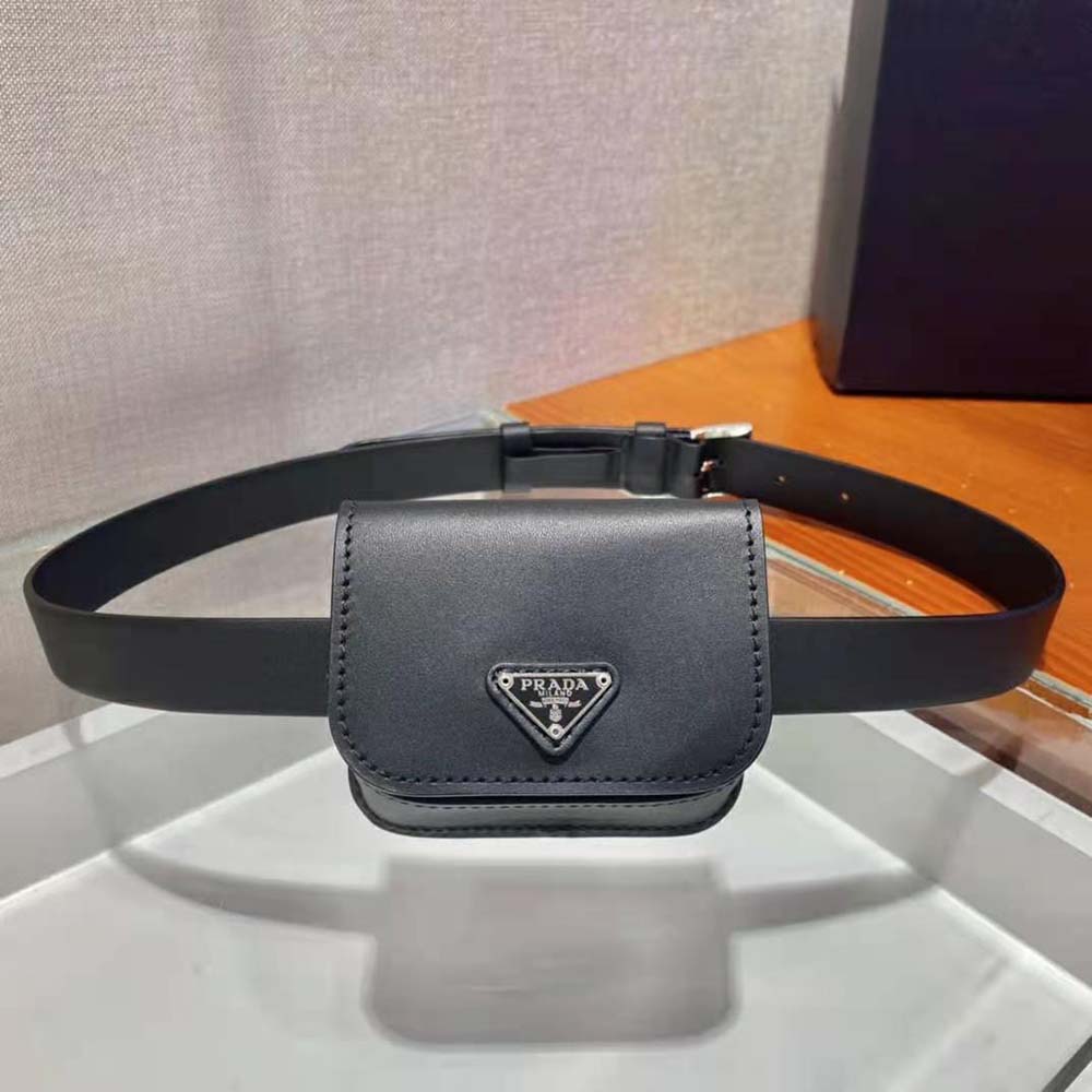 Prada Women Leather Belt With a Hybrid Multifunctional Design-Black