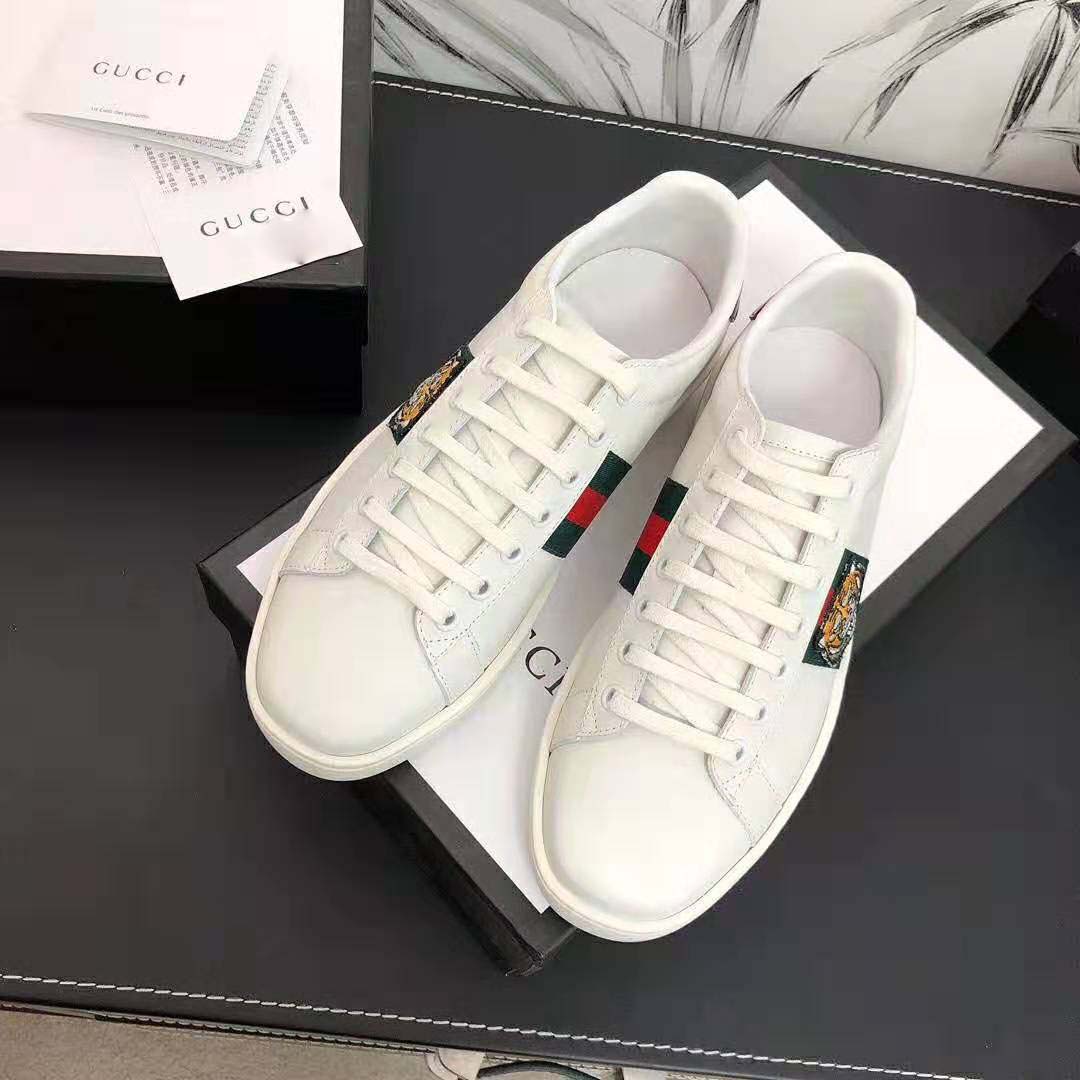 Gucci Men Ace Embroidered Sneaker with Embroidered Tiger Appliqué-White