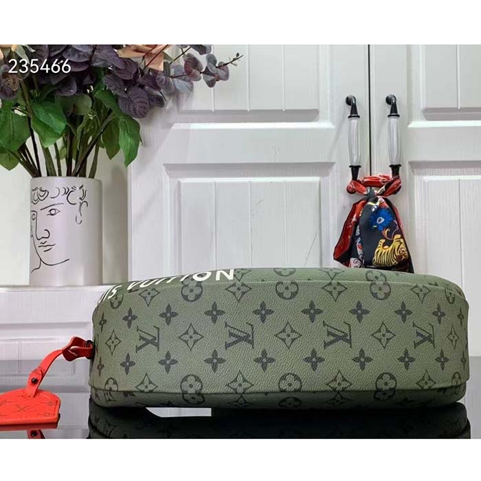 Louis Vuitton LV Unisex Hamac Bag Khaki Green Vermillion Red Monogram Coated Canvas Cowhide Leather