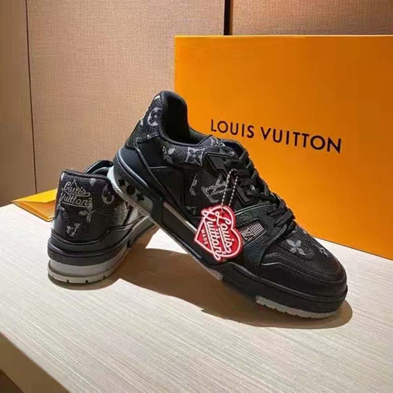 Louis Vuitton Unisex LV Trainer Sneaker Black Monogram Denim Rubber Outsole