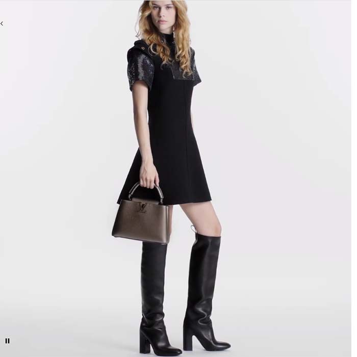 Louis Vuitton LV Women Capucines BB Hand Bag Etain Metallic Gray Taurillon Leather